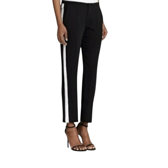 Club Monaco Pants Sarah Tuxedo Stripe Dress Pants Size 2 Navy Blue Classic Chic - Picture 1 of 8